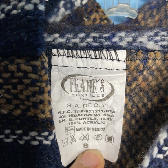 Mexican Woven Navy Blue Stripes Baja Hoodie - Picture 6 of 7